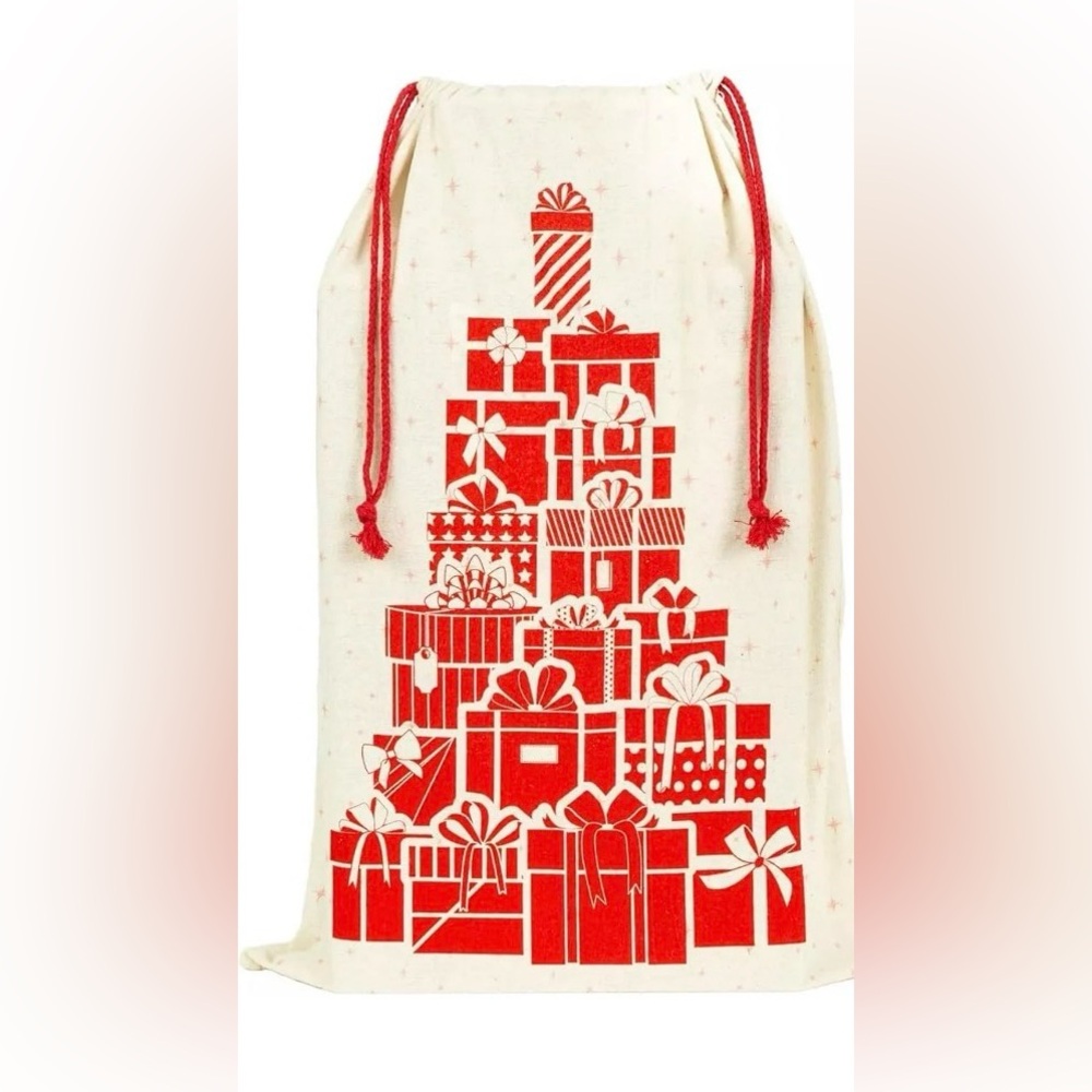 Christmas/Holiday Burlap Jumbo Reusable Gift Bag With Draw String